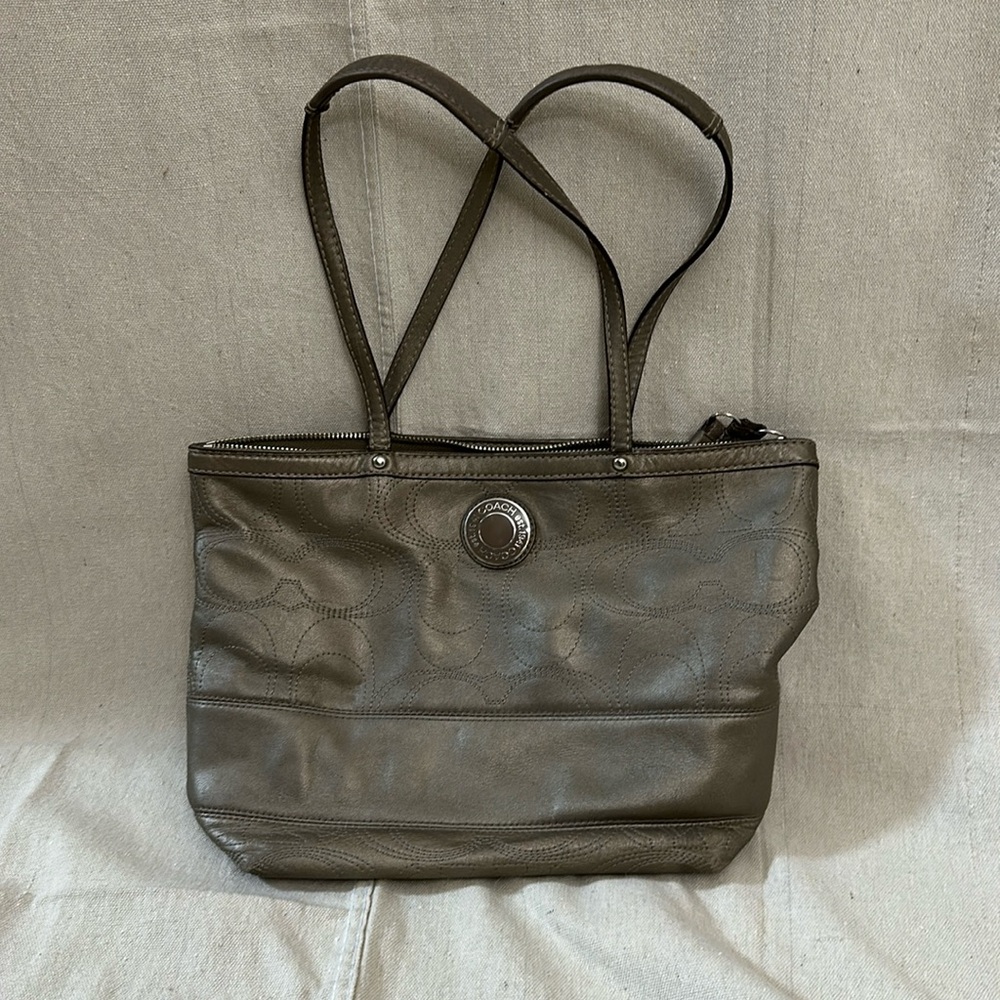 Metallic gray leather Coach purse